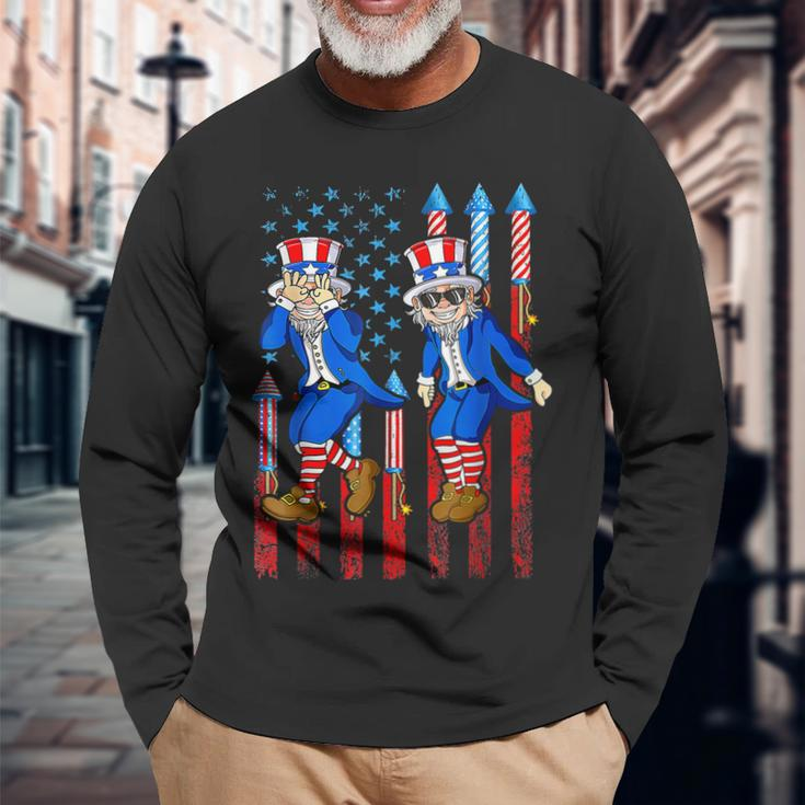 Uncle Sam Griddy 4Th Of July Independence Day Flag Us Long Sleeve T-Shirt T-Shirt Gifts for Old Men