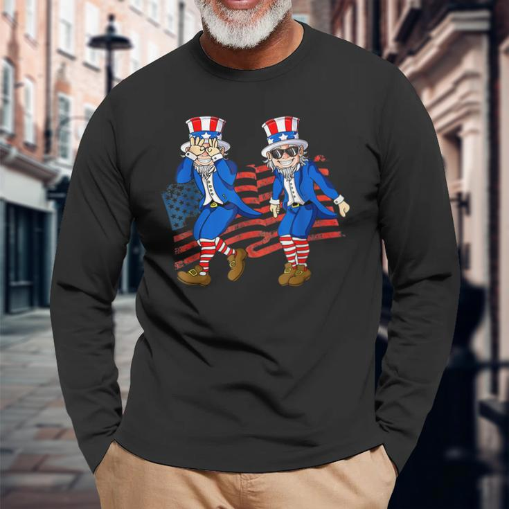 Uncle Sam Griddy Dance 4Th Of July American Flag Long Sleeve T-Shirt Gifts for Old Men