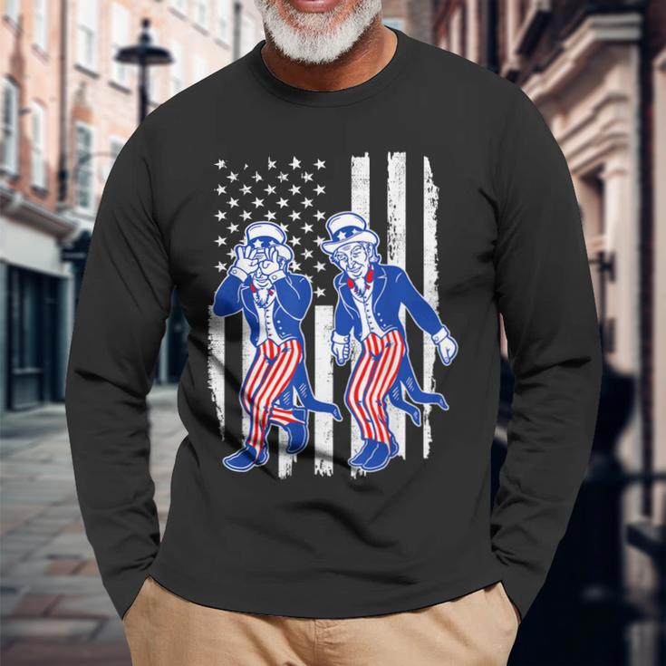 Uncle Sam Griddy Dance 4Th Of July American Flag Long Sleeve T-Shirt Gifts for Old Men