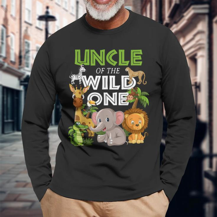 Uncle Of The Wild One Zoo Birthday Safari Jungle Animal Long Sleeve T-Shirt Gifts for Old Men