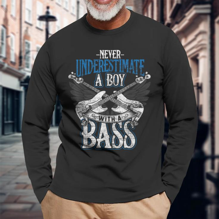 Never Underestimate A Boy With A Bass Guitar Long Sleeve T-Shirt Gifts for Old Men