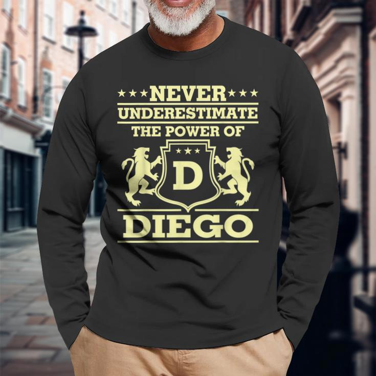 Never Underestimate Diego Personalized Name Long Sleeve T-Shirt Gifts for Old Men
