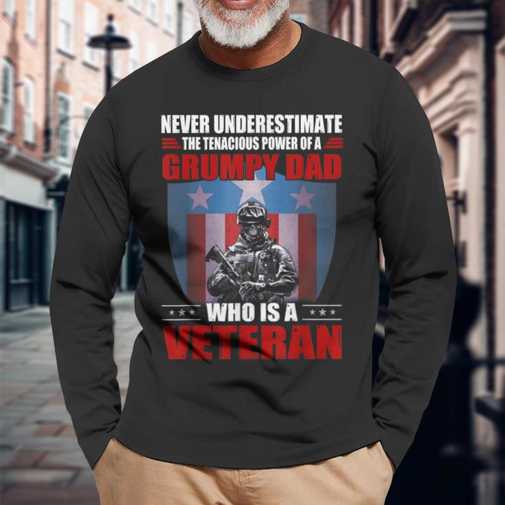 Never Underestimate A Grumpy Dad Who Is A Veteran Xmas Long Sleeve T-Shirt Gifts for Old Men