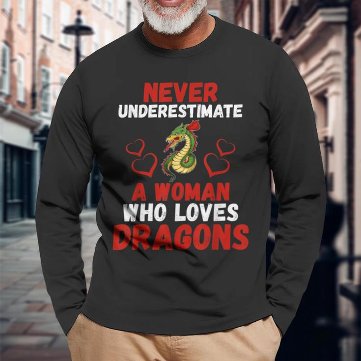 Never Underestimate Love Dragons Graphic Long Sleeve T-Shirt Gifts for Old Men