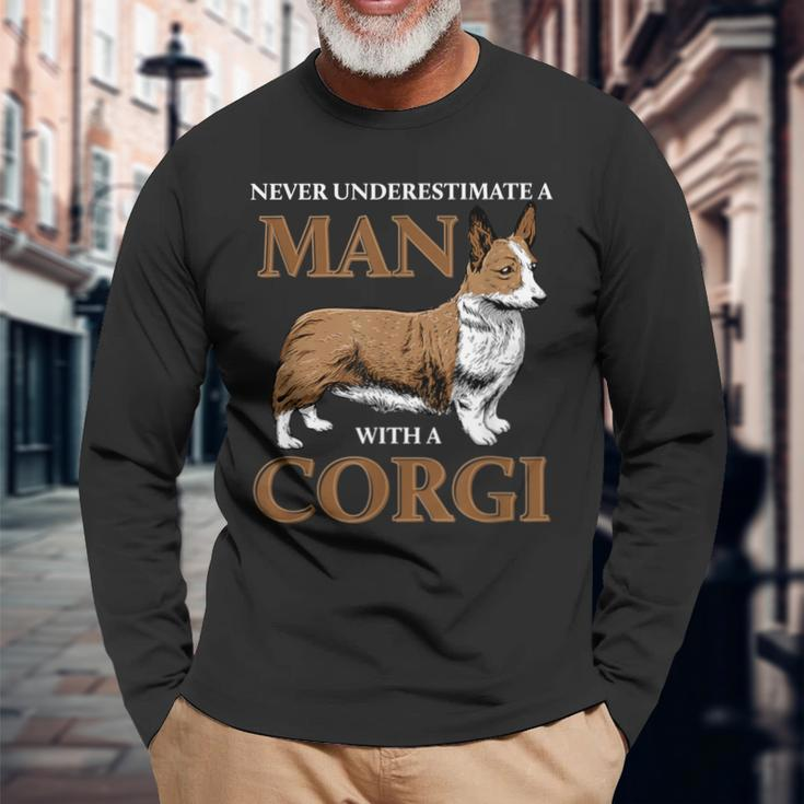 Never Underestimate A Man With A Corgi Dog Lover Long Sleeve T-Shirt Gifts for Old Men