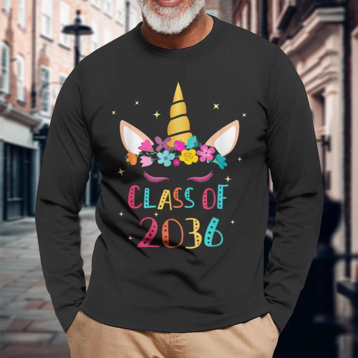 Unicorn Class Of 2036 Kindergarten Grow With Me Graduation Long Sleeve T-Shirt Gifts for Old Men