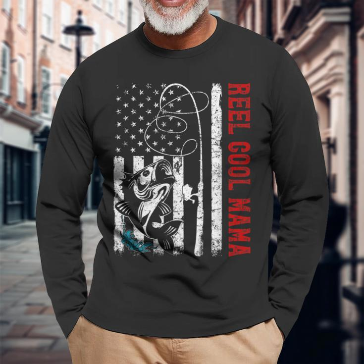 Usa Flag Reel Cool Mama Fishing Fisher Fisherman Long Sleeve T-Shirt T-Shirt Gifts for Old Men