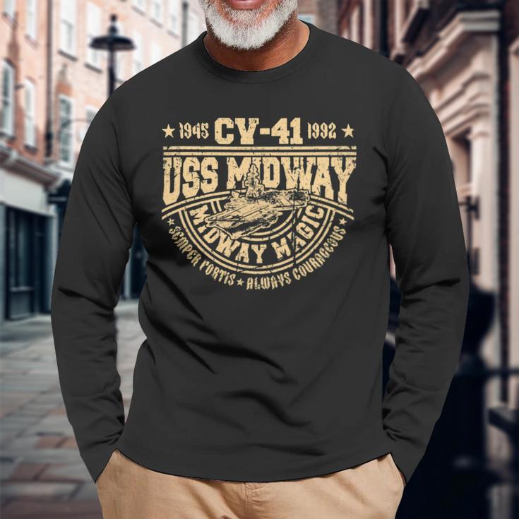 Veteran Vets Uss Midway Cva41 Aircraft Carrier Veteran Sailor Souvenir Veterans Long Sleeve T-Shirt Gifts for Old Men