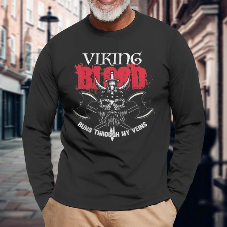 Viking Blood Runs Through My VeinsAncestor Long Sleeve T-Shirt Gifts for Old Men