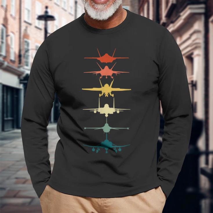 Vintage Air Force Fighter Jets F-4 F-111 F-15 F-16 F-22 F-35 Long Sleeve T-Shirt Gifts for Old Men