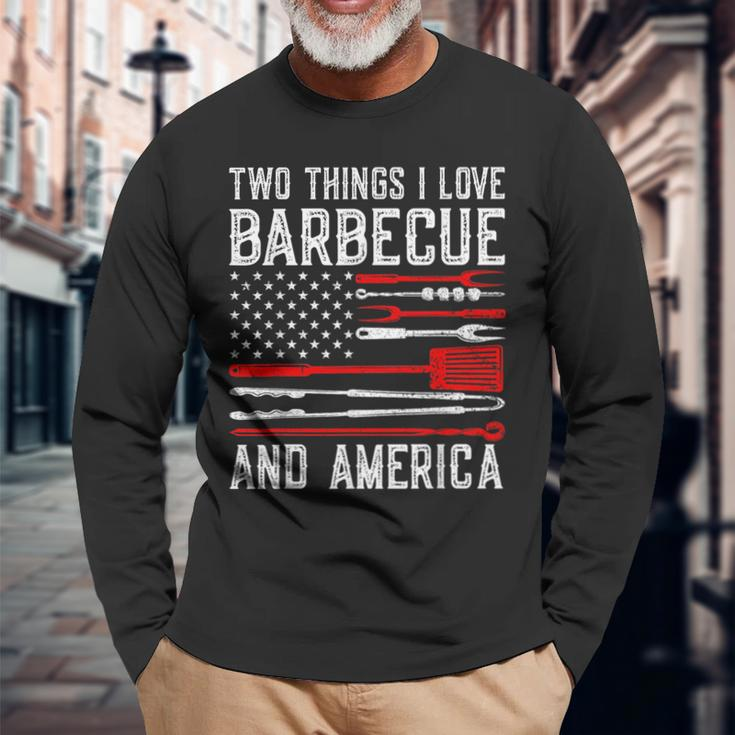 Vintage Bbq America Lover Us Flag Bbg Cool American Barbecue Long Sleeve T-Shirt Gifts for Old Men