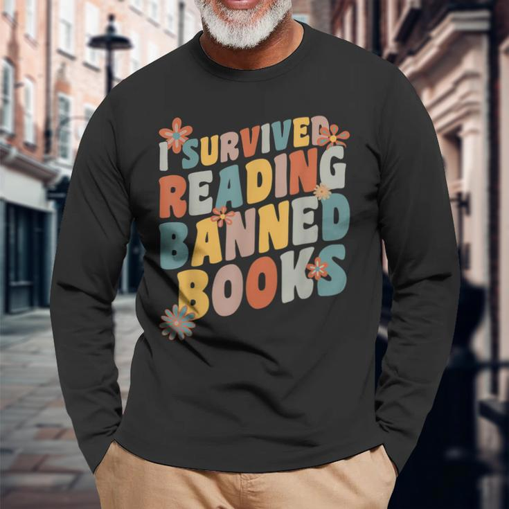 Vintage Book Lover I Survived Reading Banned Books Long Sleeve T-Shirt T-Shirt Gifts for Old Men