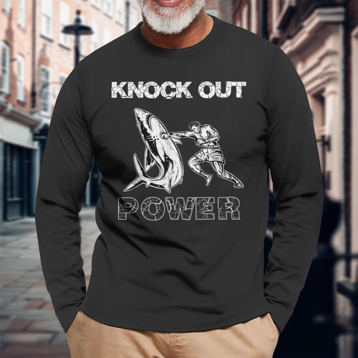 Vintage Boxer Man Knock Out Power Best Boxing Kickboxing Long Sleeve T-Shirt T-Shirt Gifts for Old Men