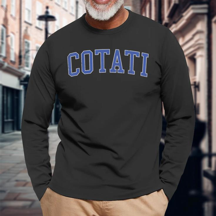 Vintage Cotati Ca Distressed Blue Varsity Style Long Sleeve T-Shirt Gifts for Old Men