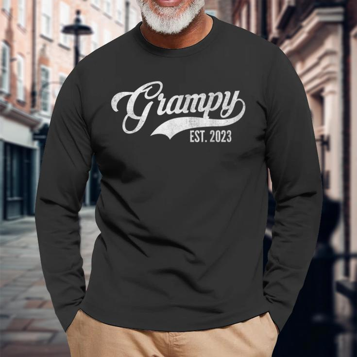 Vintage Grampy Est 2023 First Time Grandpa Fathers Day Long Sleeve T-Shirt Gifts for Old Men