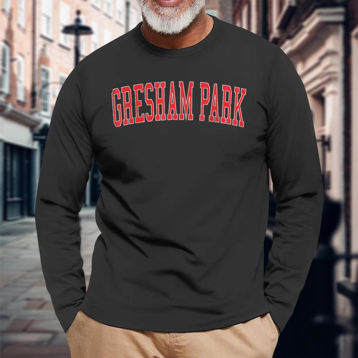 Vintage Gresham Park Ga Distressed Red Varsity Style Long Sleeve T-Shirt Gifts for Old Men