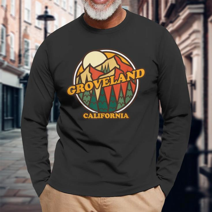 Vintage Groveland California Mountain Hiking Souvenir Print Long Sleeve T-Shirt Gifts for Old Men
