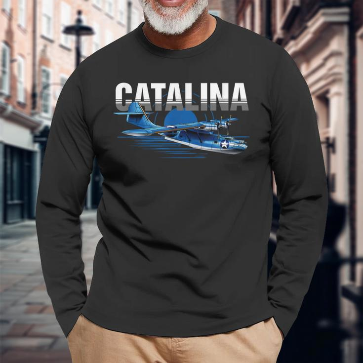 Vintage Military Aviation Flying Boat Long Sleeve T-Shirt Gifts for Old Men