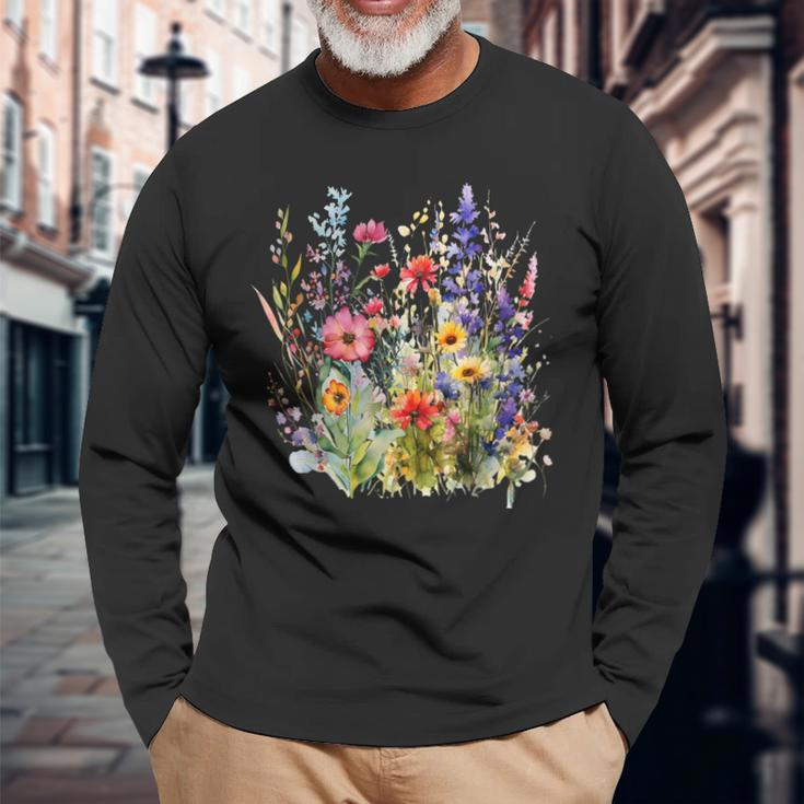 Vintage Nature Lover Botanical Floral Aesthetic Wildflowers Long Sleeve T-Shirt Gifts for Old Men