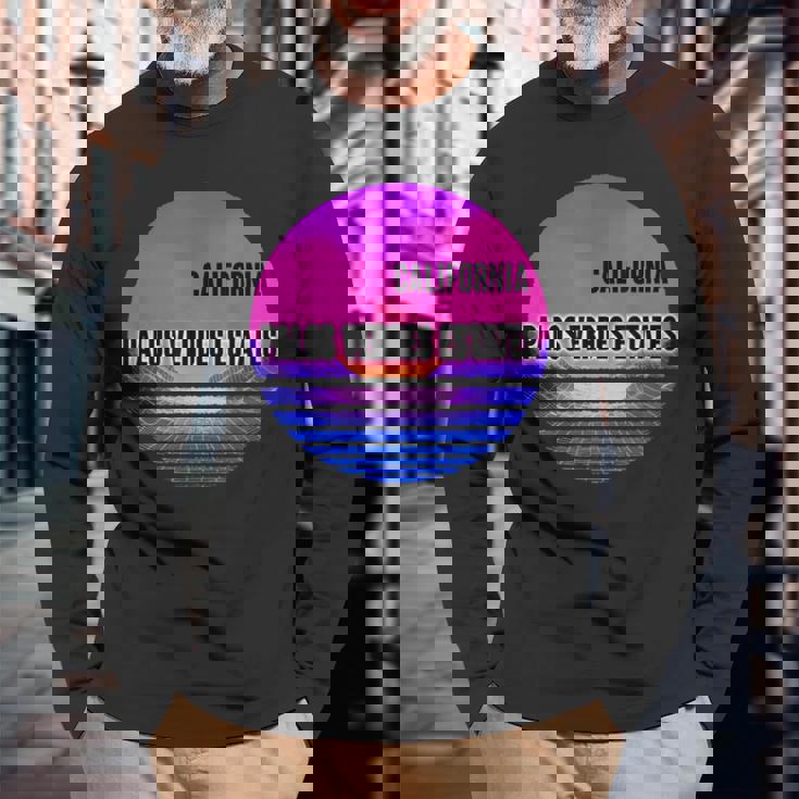 Vintage Palos Verdes Estates Vaporwave California Long Sleeve T-Shirt Gifts for Old Men