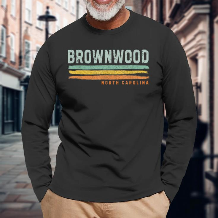 Vintage Stripes Brownwood Nc Long Sleeve T-Shirt Gifts for Old Men