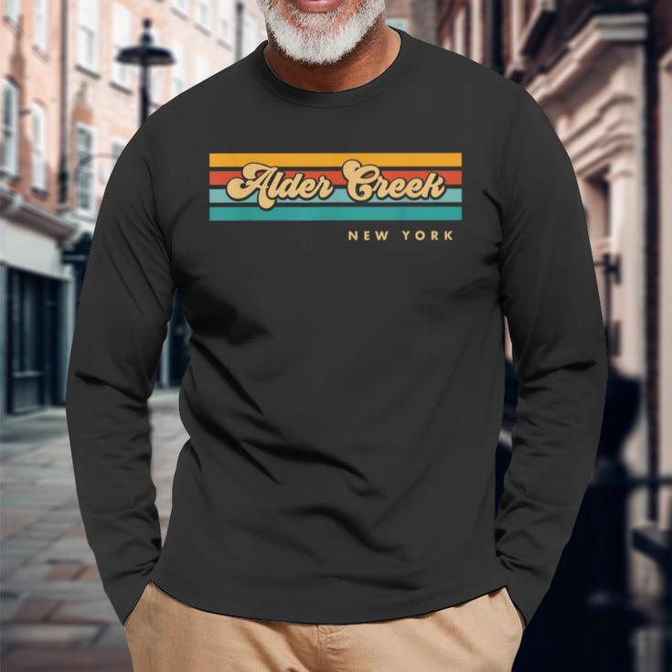 Vintage Sunset Stripes Alder Creek New York Long Sleeve T-Shirt Gifts for Old Men