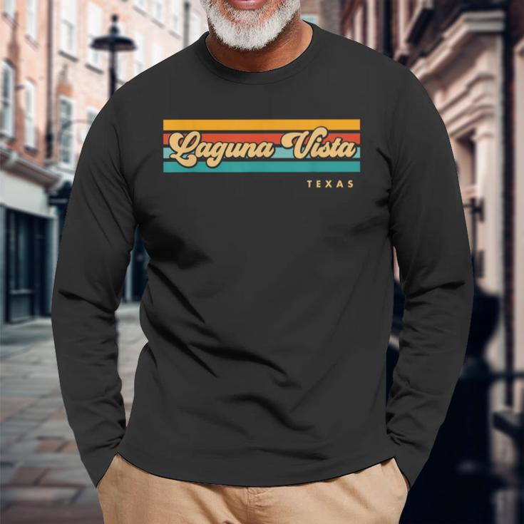 Vintage Sunset Stripes Laguna Vista Texas Long Sleeve T-Shirt Gifts for Old Men