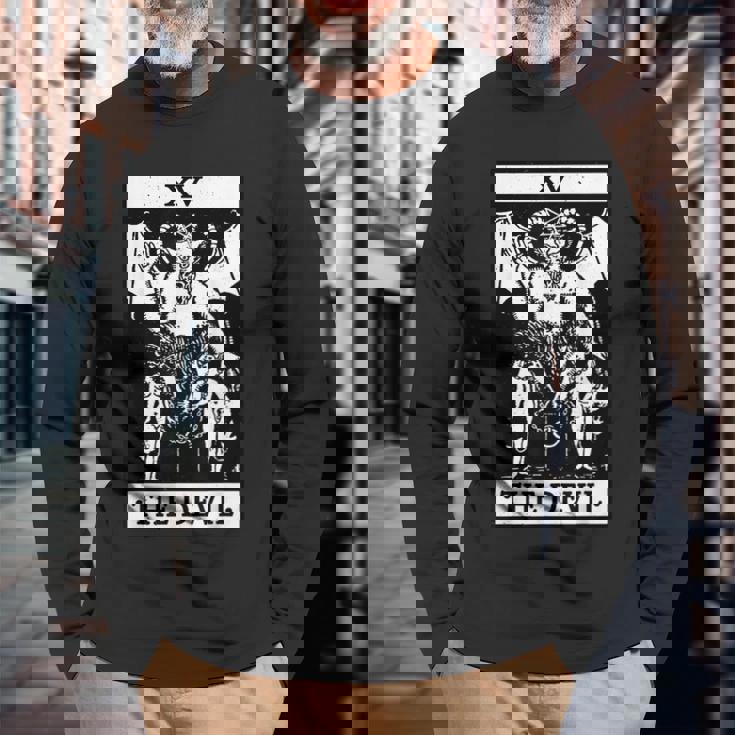 Vintage Tarot Card The Devil Card Occult Tarot Long Sleeve T-Shirt Gifts for Old Men
