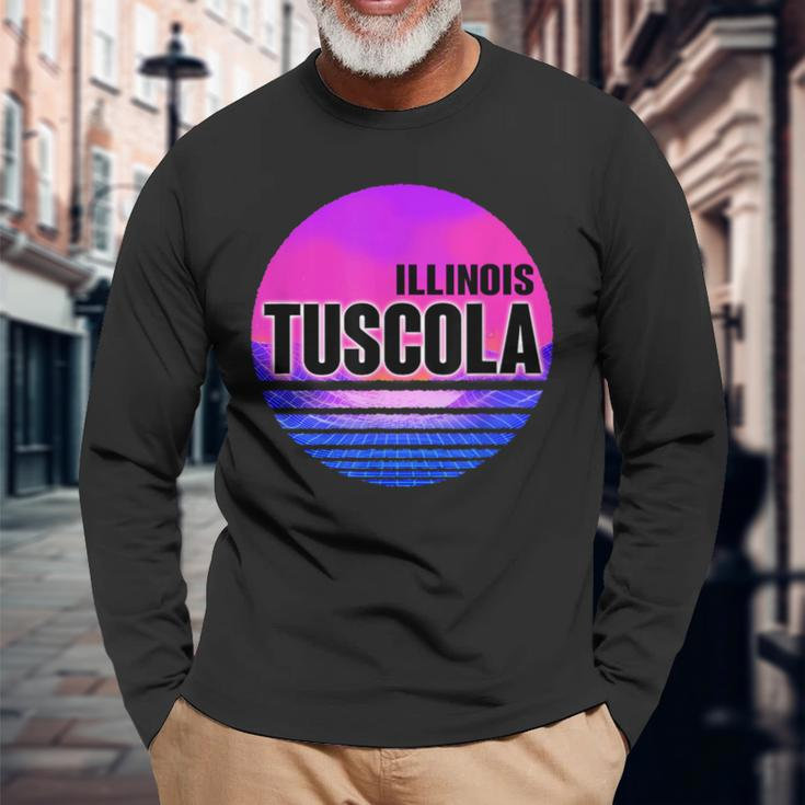 Vintage Tuscola Vaporwave Illinois Long Sleeve T-Shirt Gifts for Old Men