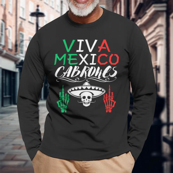 Viva Mexico Cabrones Independence Day Mexican Flag Mexico Long Sleeve T-Shirt Gifts for Old Men