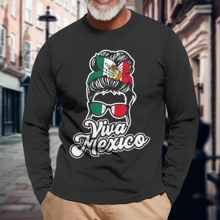 Viva Mexico Mexican Flag Proud Mexican Long Sleeve T-Shirt Gifts for Old Men