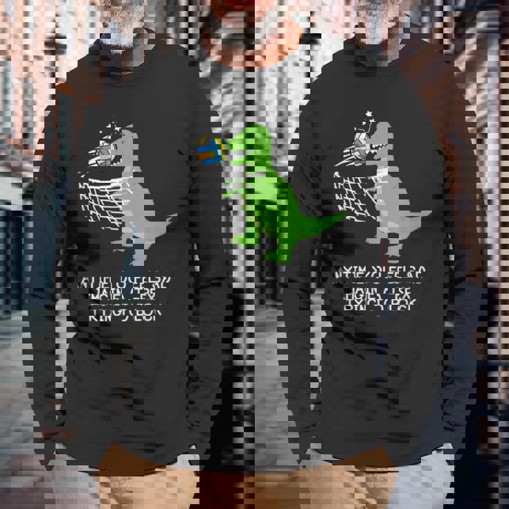 Volleyball T-Rex Volleyball Player Long Sleeve T-Shirt Gifts for Old Men
