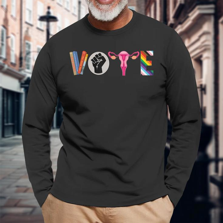 Vote Banned Books Reproductive Rights Blm Political Activism Long Sleeve T-Shirt Gifts for Old Men