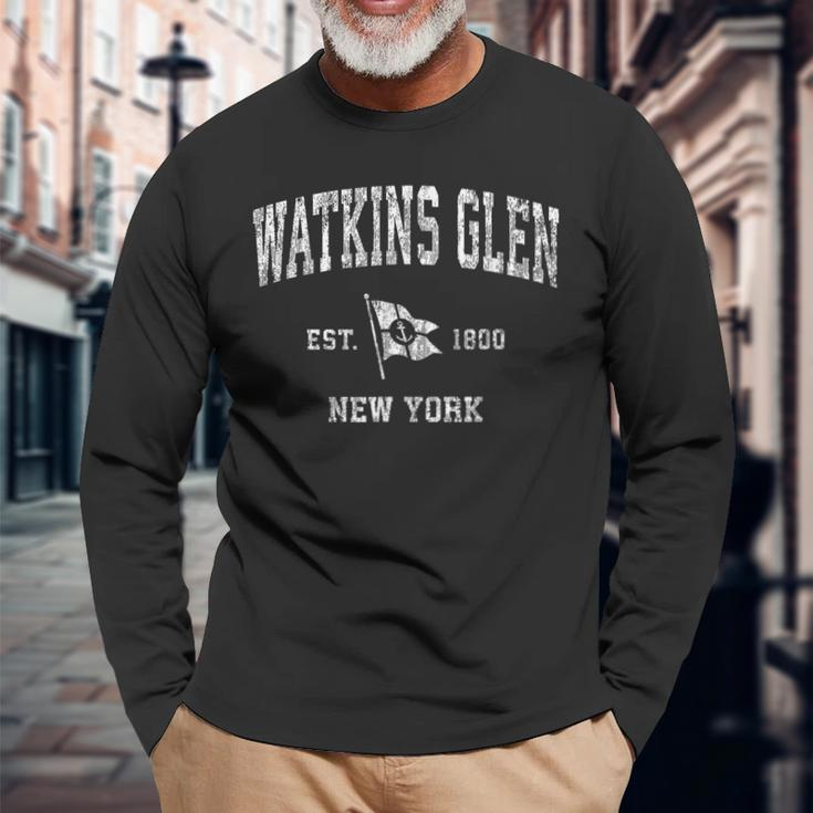 Watkins Glen Ny Vintage Nautical Boat Anchor Flag Sports Long Sleeve T-Shirt Gifts for Old Men