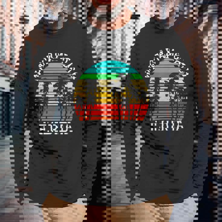 West Palm Beach Florida Retro Sunset Palm Trees Long Sleeve T-Shirt Gifts for Old Men