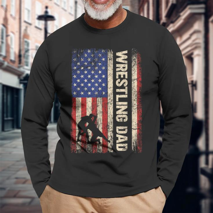 Wrestling Dad Usa American Flag Wrestle Fathers Day Long Sleeve T-Shirt T-Shirt Gifts for Old Men