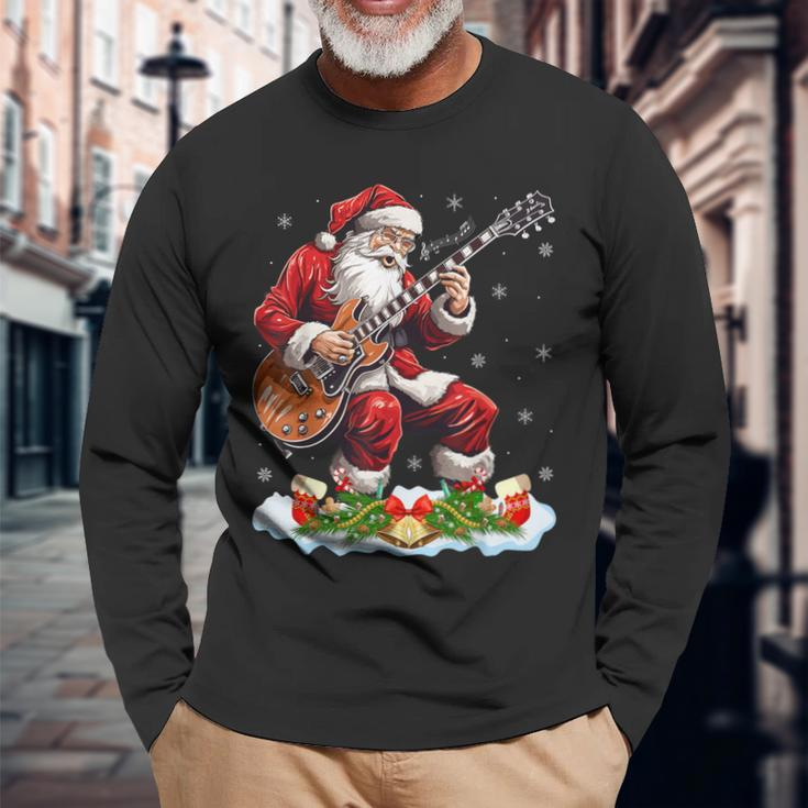 Xmas Guitarist Santa Playing Guitar Christmas Long Sleeve T-Shirt Gifts for Old Men