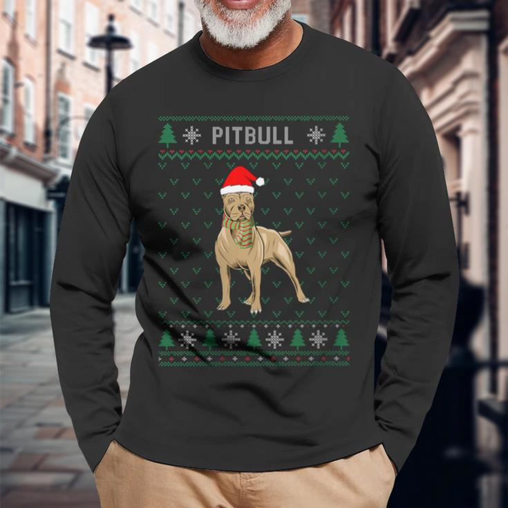 Xmas Pitbull Dog Ugly Christmas Sweater Party Long Sleeve T-Shirt Gifts for Old Men