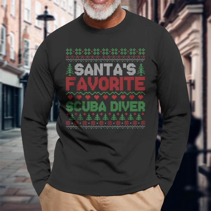Xmas Santa's Favorite Scuba Diver Ugly Christmas Sweater Long Sleeve T-Shirt Gifts for Old Men