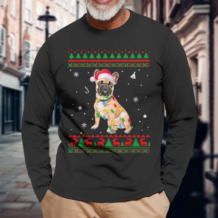 Xmas Ugly Sweater Christmas Lights French Bulldog Dog Lover Long Sleeve T-Shirt Gifts for Old Men