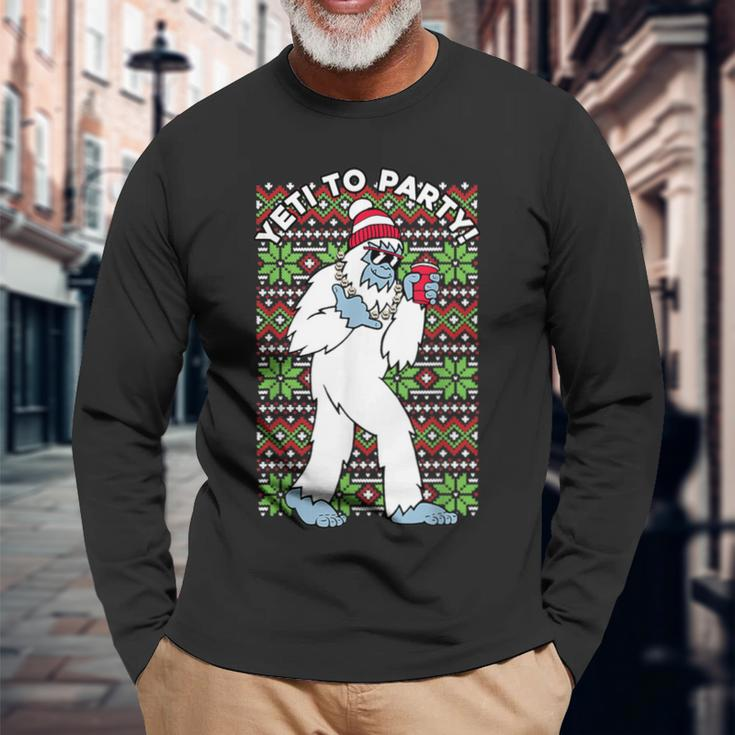 Yeti To The Party Ugly Christmas Sweater Graphic Long Sleeve T-Shirt Gifts for Old Men