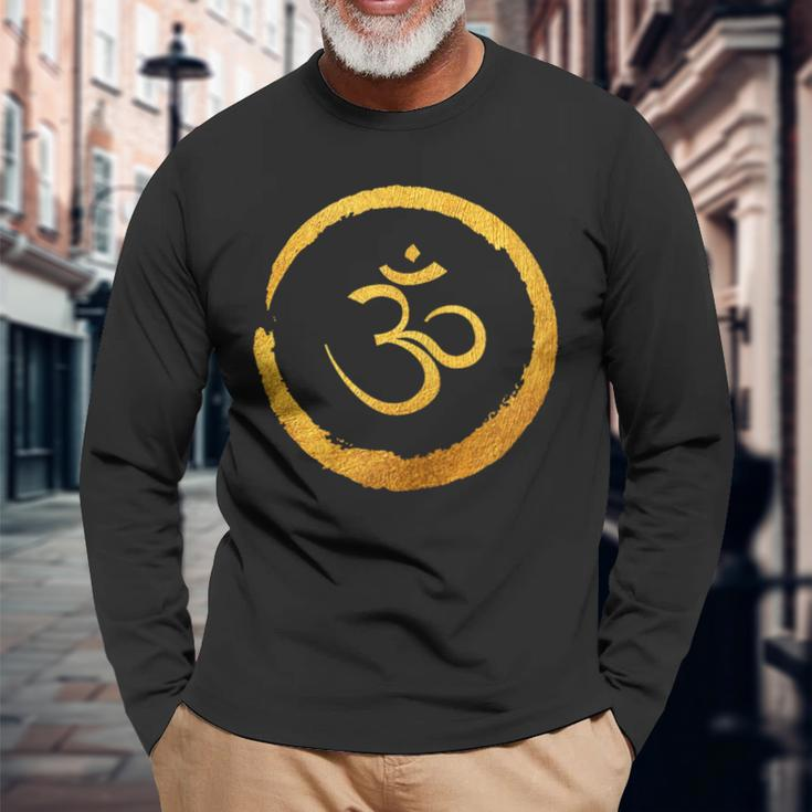 Zen Buddha Energy Symbol Golden Yoga Meditation Harmony Long Sleeve T-Shirt Gifts for Old Men