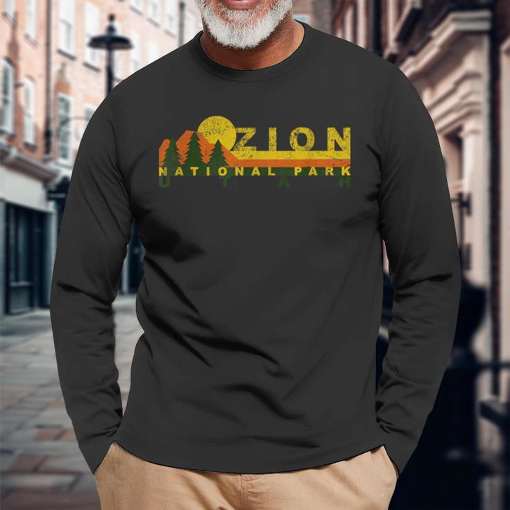 Zion National Park Sunny Mountain Treeline Long Sleeve T-Shirt Gifts for Old Men
