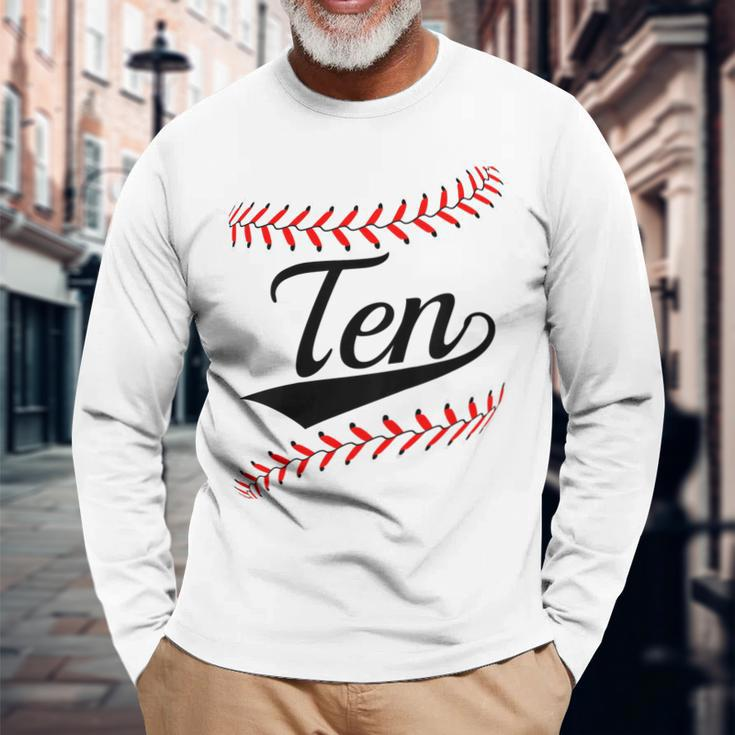 10 Year Old 10Th Baseball Softball Birthday Party Boys Girls Long Sleeve T-Shirt Gifts for Old Men
