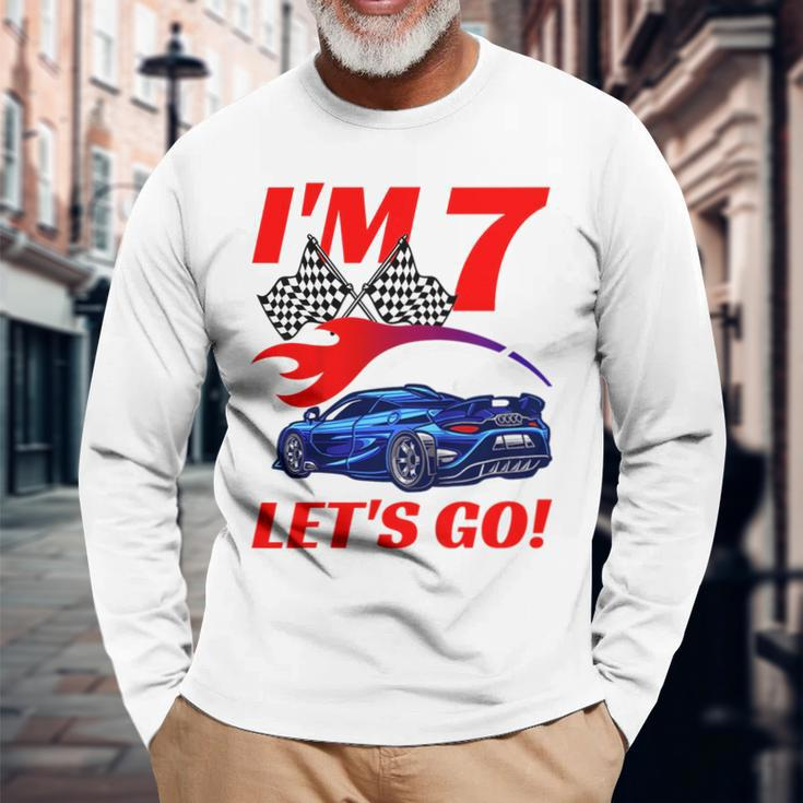 7 Year Old 7Th Racing Racecar Birthday Party Boys Girls Long Sleeve T-Shirt Gifts for Old Men