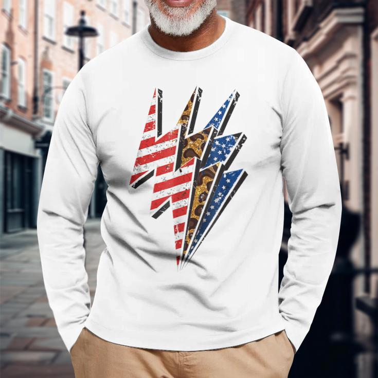 America Leopard Cheetah Lightning Bolt 4Th Of July Patriotic Long Sleeve T-Shirt Gifts for Old Men