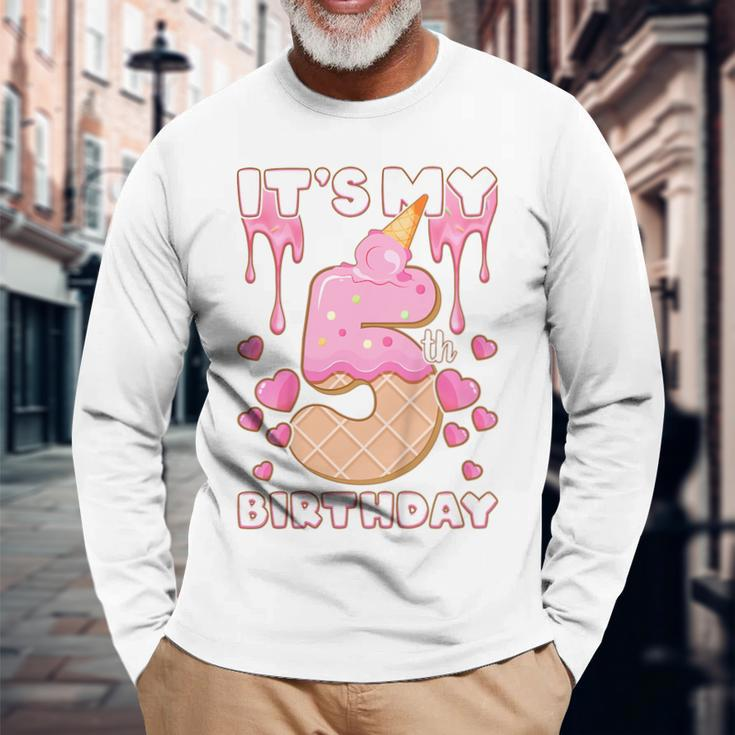 Birthday Girl 5 Years Ice Cream Its My 5Th Birthday Long Sleeve T-Shirt Gifts for Old Men