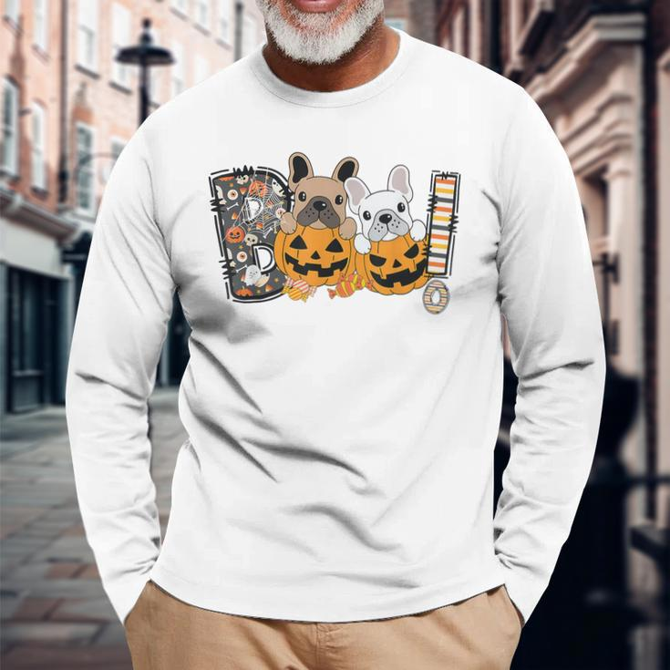 Boo French Bulldog Pumpkin Candy Dog Puppy Halloween Costume Long Sleeve T-Shirt Gifts for Old Men