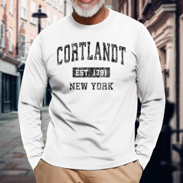Cortlandt New York Ny Vintage Sports Black Long Sleeve T-Shirt Gifts for Old Men