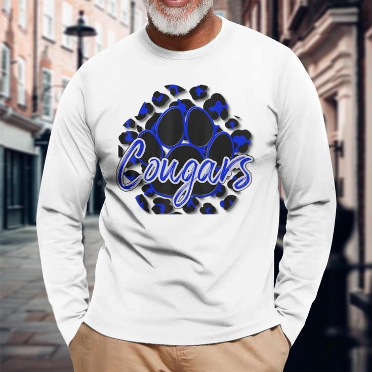 Cougar Blue Black Cheetah School Sports Fan Team Spirit Long Sleeve Gifts for Old Men
